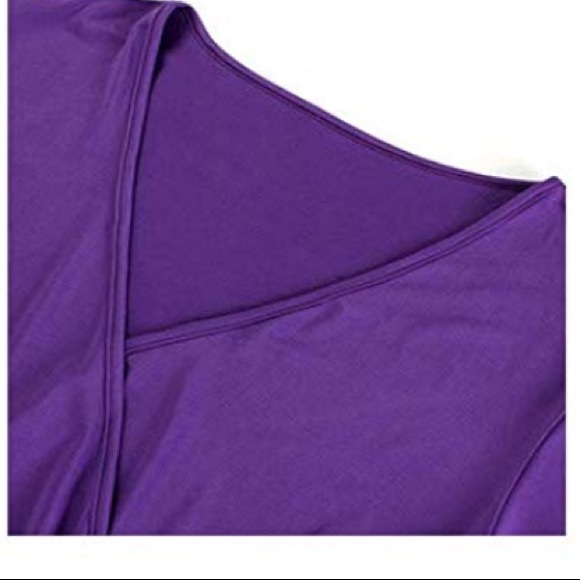Plus size Purple V Neck Wrap Midi Dress,1-4X - Picture 5 of 7